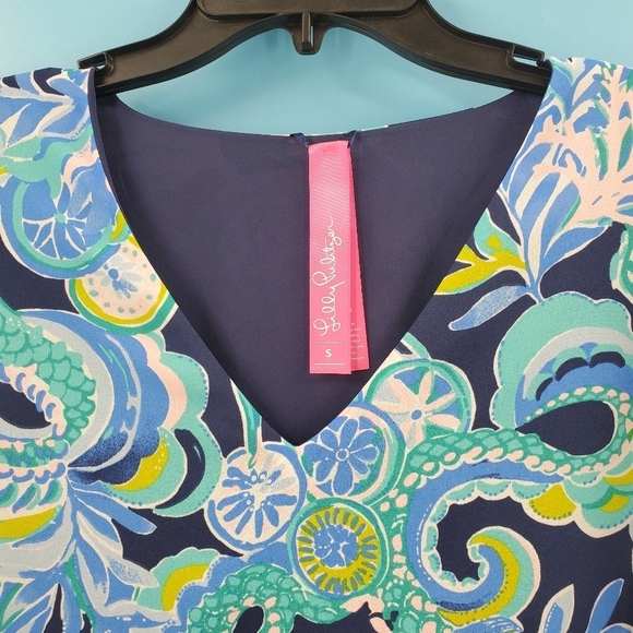 Lilly Pulitzer blue tropical print blouse S - Picture 10 of 13